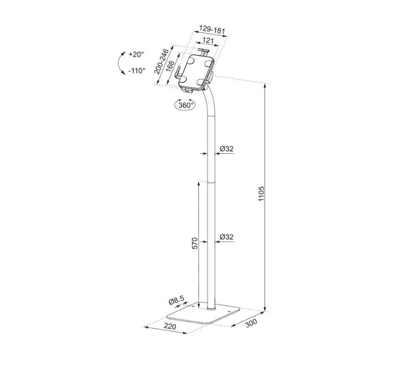 Stand podea mobil/fix pentru tablete Neomounts FL15-625WH1; pentru display-uri cu - 2