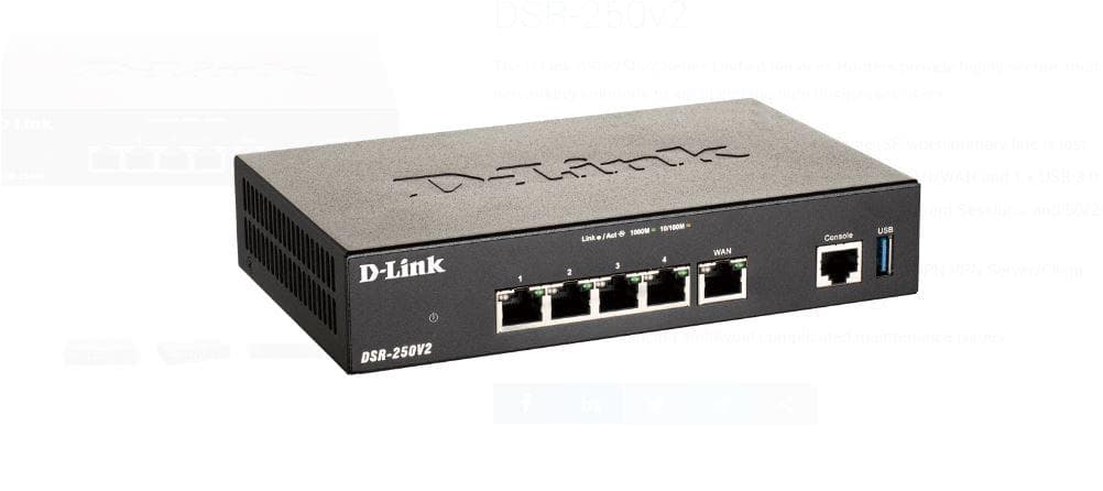 D-Link DSR-250v2 5 Port Gigabit VPN Router, interfata: 1 x - 2