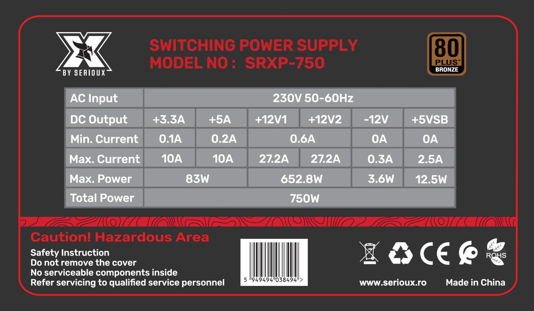 Sursa Serioux Energy 750W, 80+ BRONZE, Ventilator 12cm, ATX, material - 2