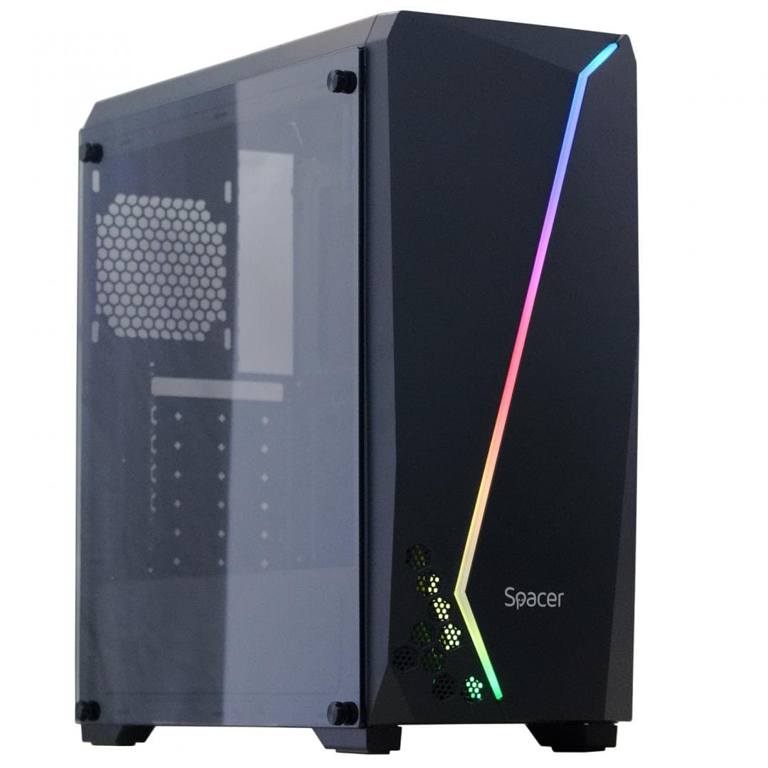 Carcasa SPACER SPCS-GC-FLASH, RGB, Mid Tower, Black