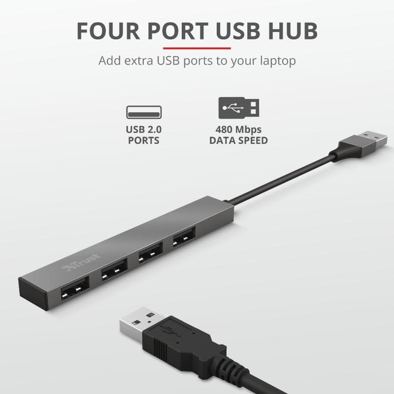 Hub USB Trust Halyx Aluminium, 4 porturi, aluminiu - 3