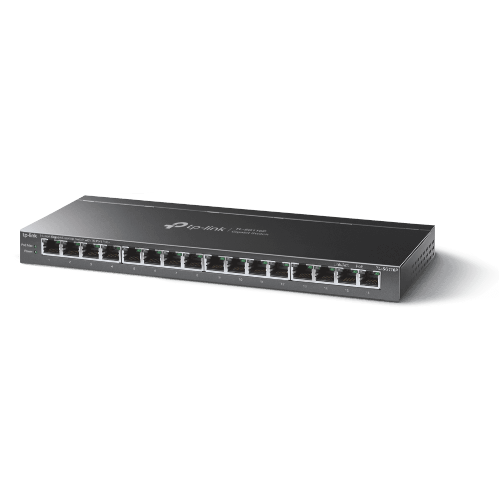 "16-Port Gigabit Desktop Switch with 16-Port PoE+ PORT: 16× Gigabit - 2