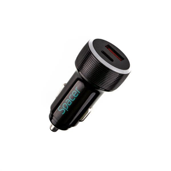 Alim. auto Spacer USB-A&C 17W negru - 2
